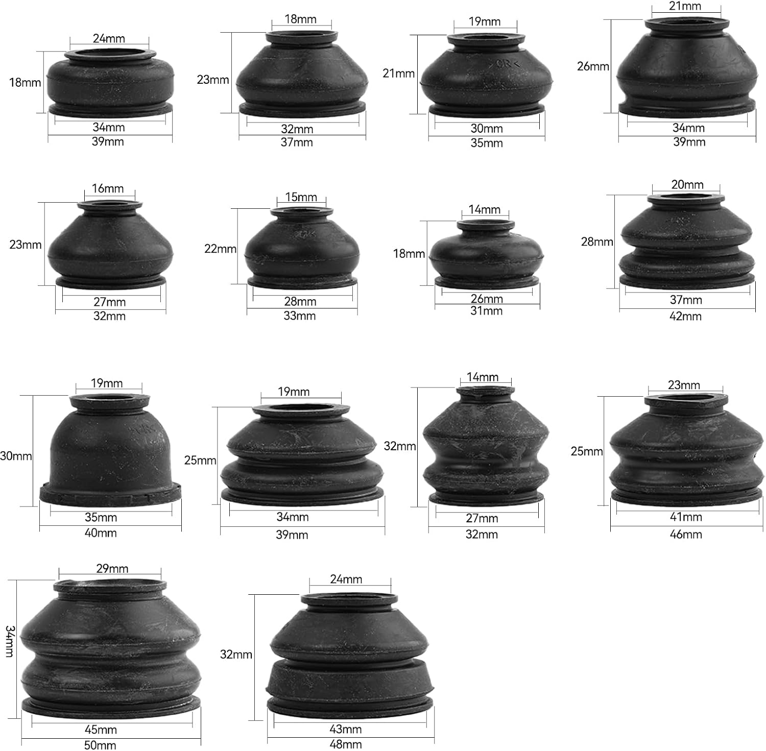 Комплект шаровых шарниров 14шт Универсальный резиновый наконечник рулевой тяги Подвеска Шаровых шарниров рулевого управления Пылезащитный чехол Комплект для замены рулевых принадлежностей, фото 2