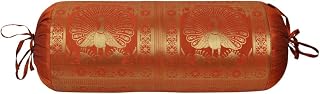 BLT00036 Peacock Work Design Silk Bolster Cushion Massage Cover 38 x 76 Cm