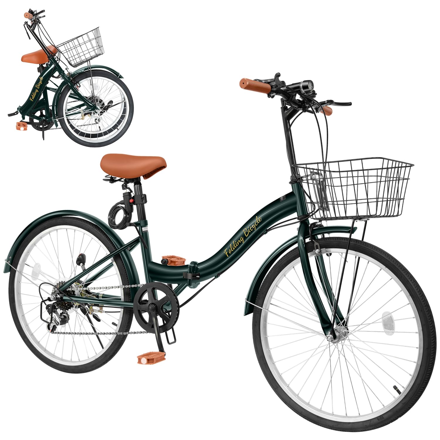 Mixiu P-O9A Shimano Folding Bicycle, 7-Speed Gears, 20-Inch / 24-Inch Folding Bicycle, Lightweight, Improved Paint Process, High Carbon Steel Frame, Easy to Carry, Folding Bicycle, Height Adjustable green (dark green) 24インチ