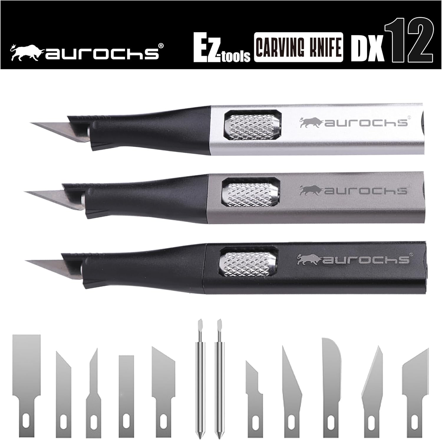 разделочный нож aurochs EZ-tools DX12 с запасным лезвием, 11 типов, 12 предметов, дизайнерский нож, художественный нож, ремесленный нож, рабочий резак, легкая пластиковая модель, разделочный нож, изображение для резки DIY (DX12 black), фото 2