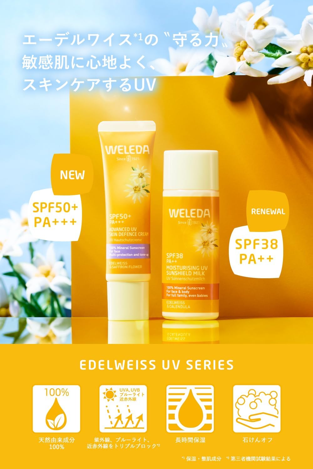 【Официальный】【Продукт, разработанный в Японии】 Weleda Edelweiss UV Barrier Cream, 2 жидких унции (60 мл), Солнцезащитный крем SPF50+ PA+++, Для лица /В качестве основы под макияж/Не содержит химикатов/Для чувствительной кожи/Для ухода за кожей/Большой объем, 60 мл, фото 2