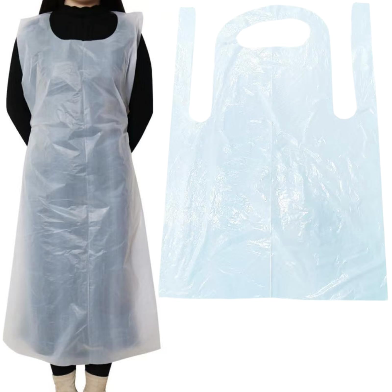 Ailunate Disposable Aprons Waterproof Vinyl for Nursing, Eating, Adults, Cleaning, Nursing, White, Transparent, Pack of 100