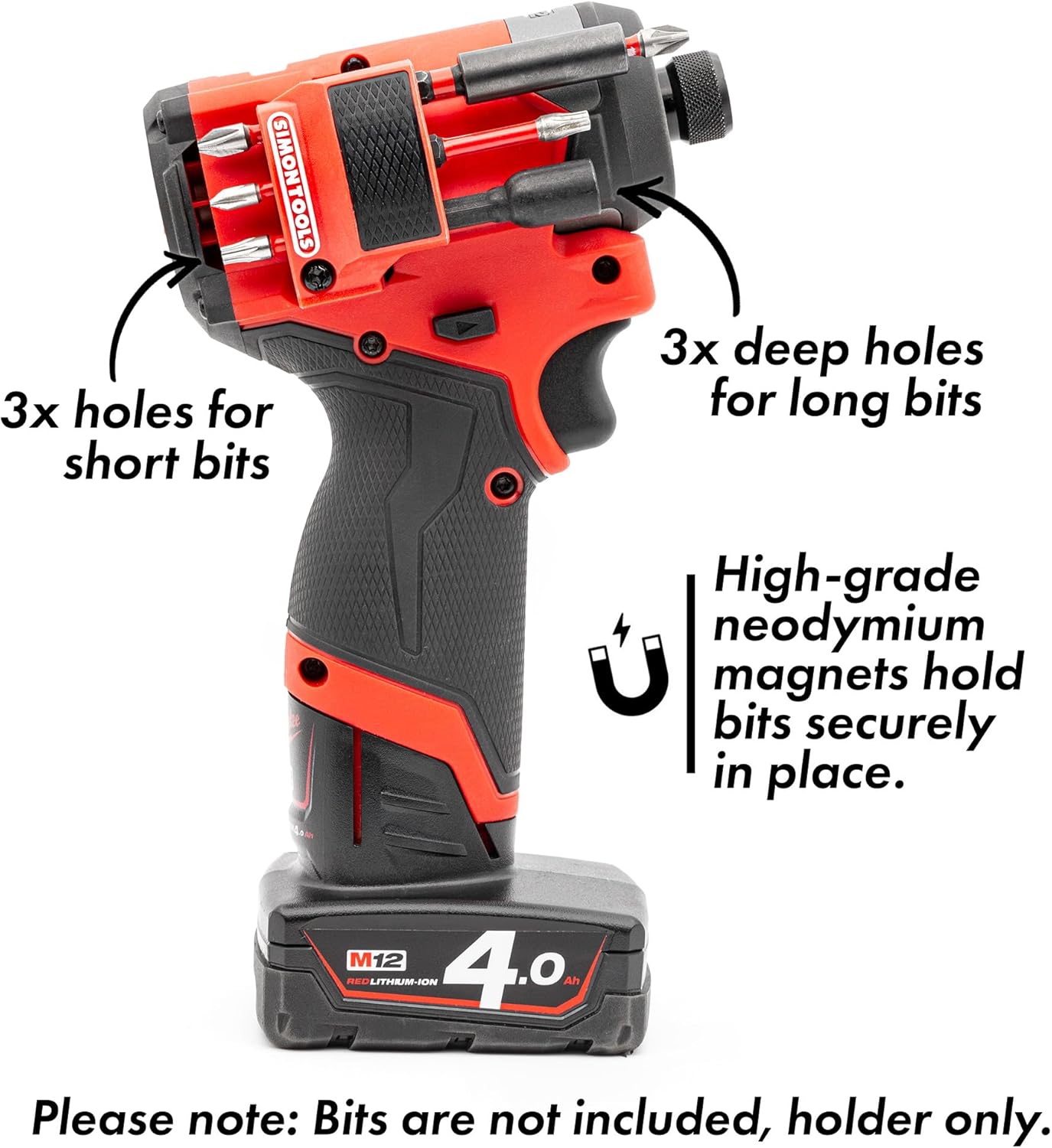 Магнитный держатель бит Simon Tools для ударной отвертки и дрели Milwaukee M12 Fuel Surge - Вмещает 6 бит, фото 4