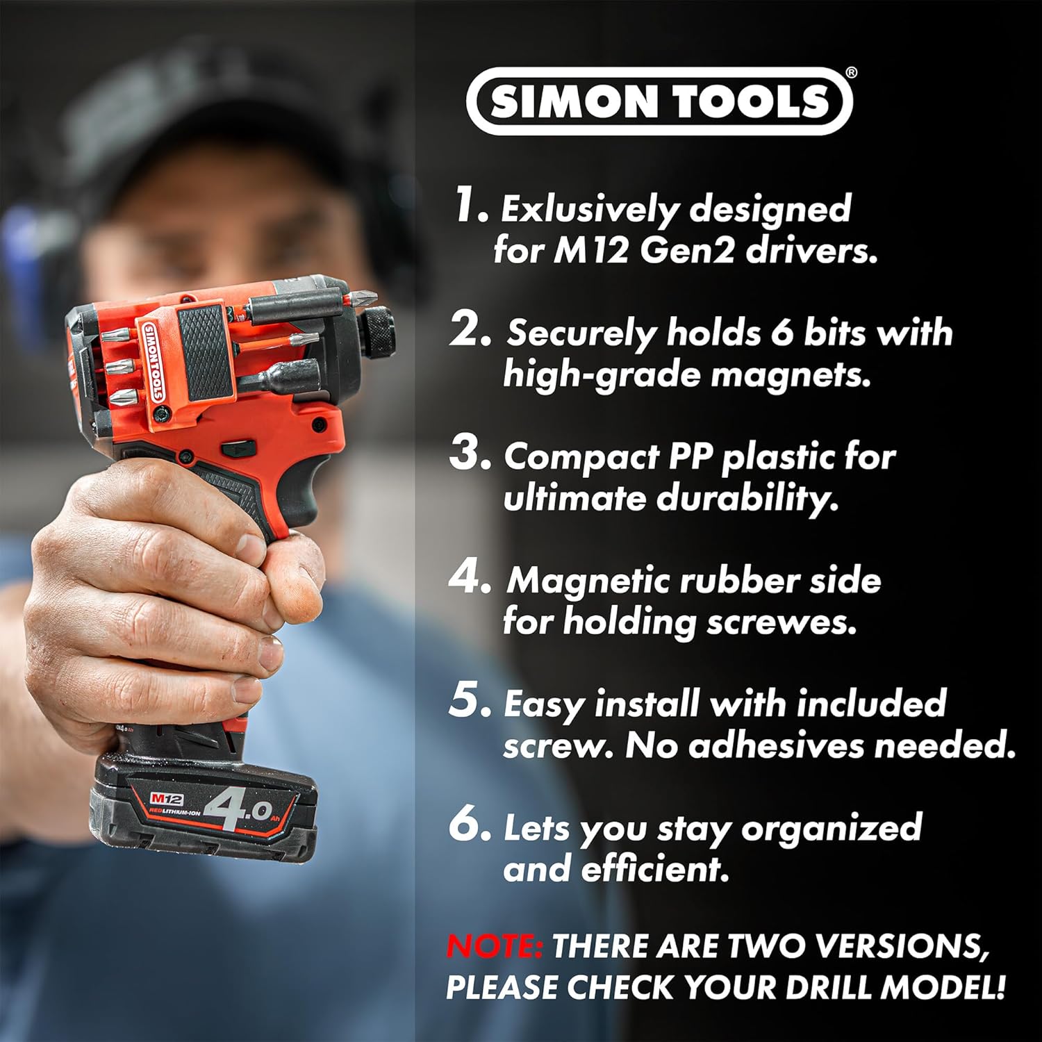 Магнитный держатель бит Simon Tools для ударной отвертки и дрели Milwaukee M12 Fuel Surge - Вмещает 6 бит, фото 6