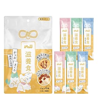 iPaw 腎臓配慮滋養食 高級漢方食材使用猫用おやつ ピューレ バラエティパック 増粘剤不使用 まぐろ かつお 鶏肉と昆布 ペーストタイプ 猫のおやつ しつけ ご褒美 全猫種 全年齢対応 着色料香料不使用 6本入り 13g
