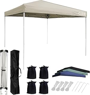 CYFIE タープテント 3mx3m ワンタッチテント 高さ3段階調節 uvカットコーティング 高耐水加工 スチールフレーム 風に強い ワンタッチタープテント 組立て簡単 持ち運び便利 防災砂袋·ペグ·ロープ·収納ケース付 アウトドア イベント キャンプ 運動会 祭り用