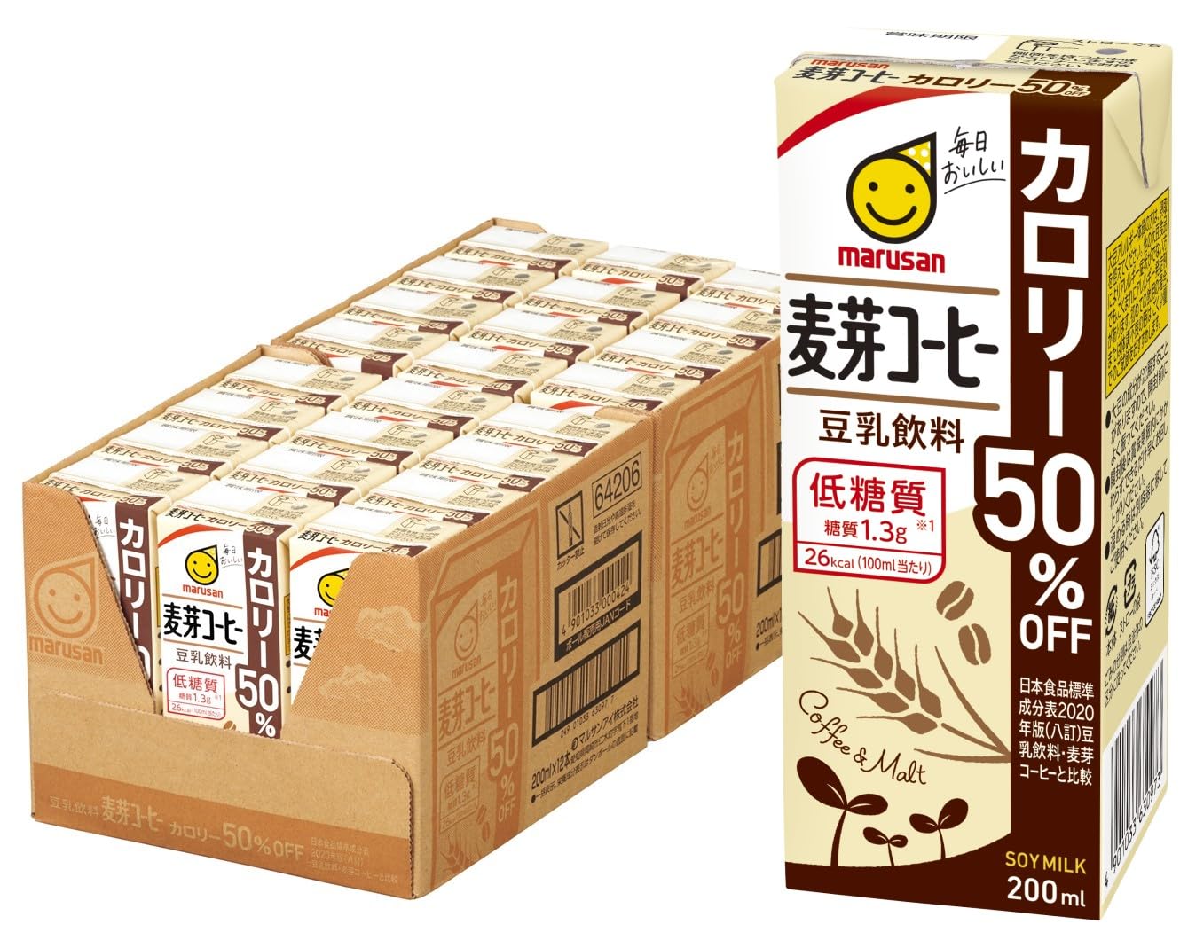 Marusan Malt Coffee Soy Milk Drink, 50% Fewer Calories, 6.8 fl oz (200 ml) x 24 Bottles Malt Coffee 200 ml (x 24)