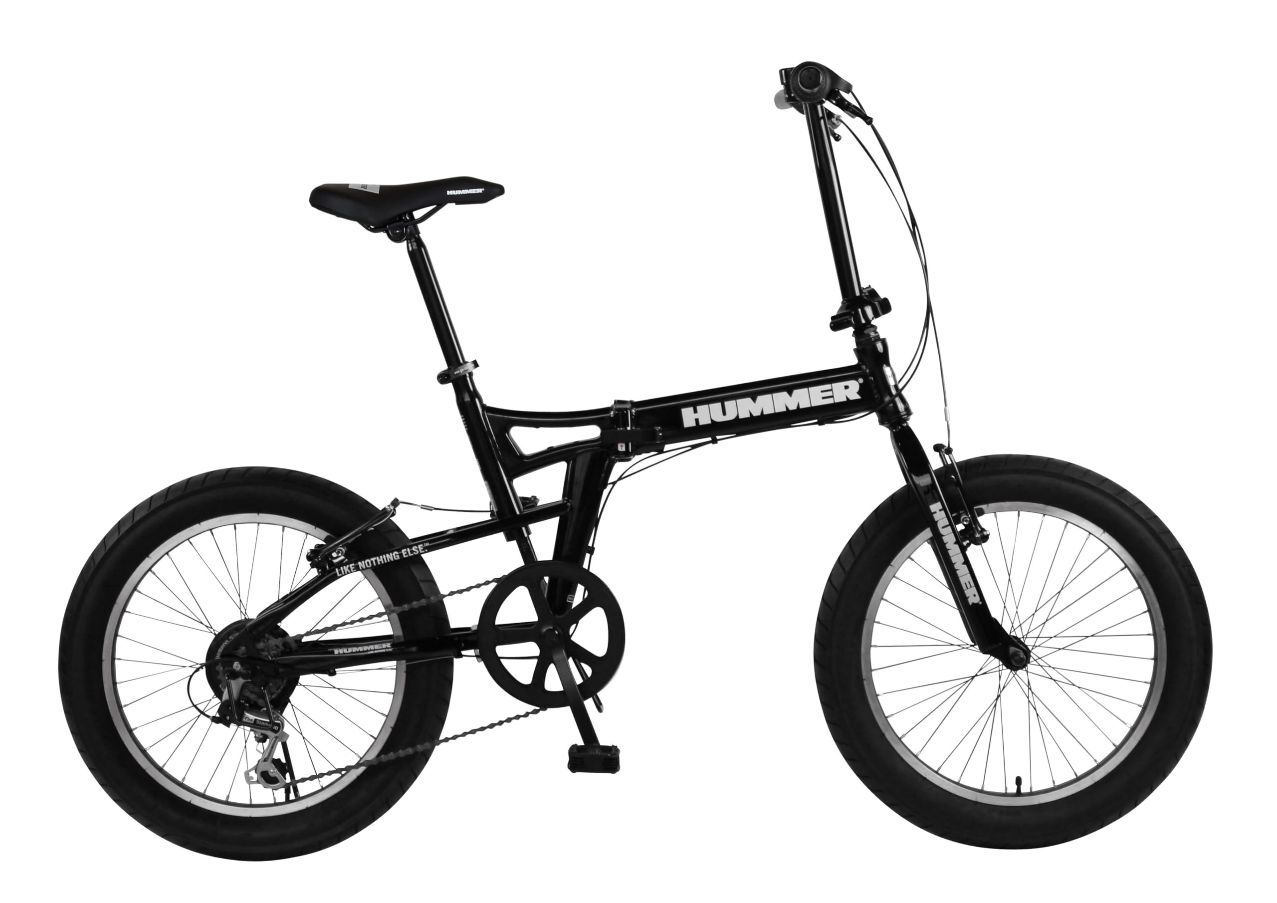 HUMMER FDB206FAT-BIKE 13284 20-Inch Extra Thick 3.0 Tires, Foldable, Powerful Bicycle, Shimano 6-Speed Gears/Front and Rear V Brake System Black 20 in