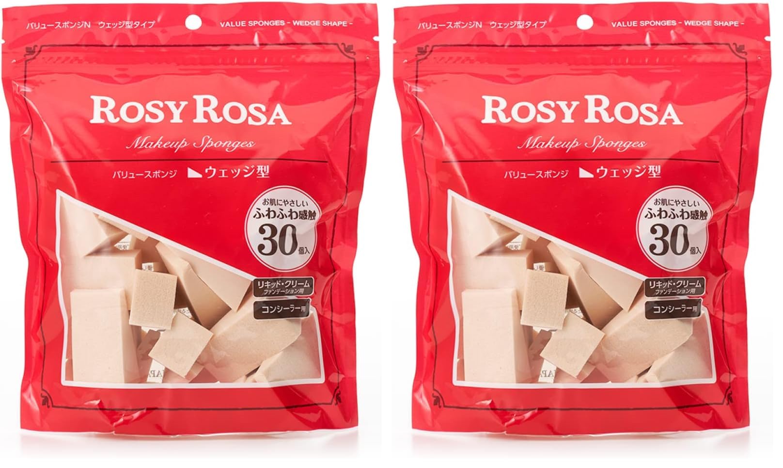 Rosy Rosa Value Sponge N, Wedge Type, 30 Pieces [For point cover use around the eyes and nose] (× 2) 30個 (x 2)
