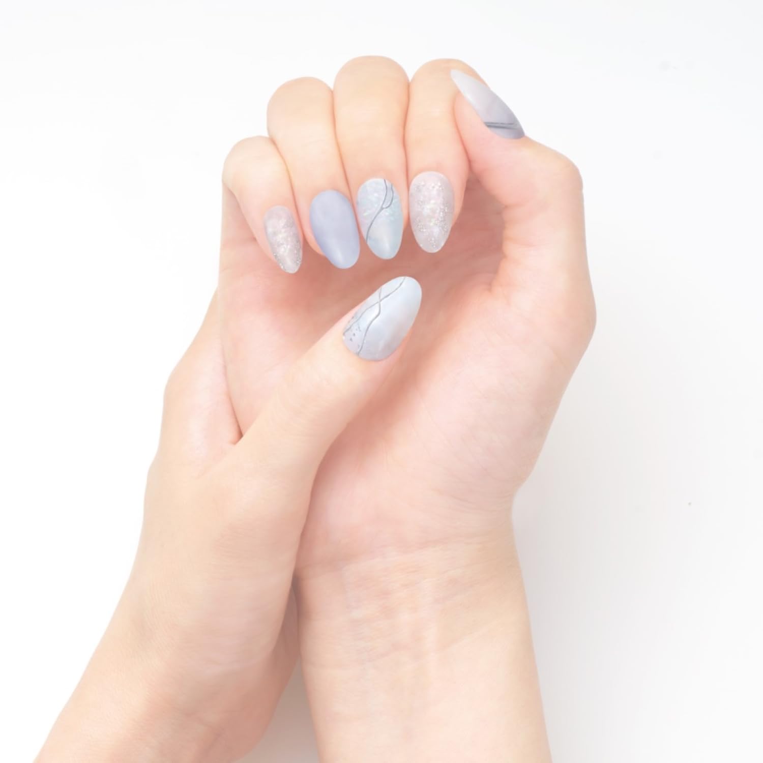 BEAUTYAVENUE No Light Needed Gel Nail Stickers for Hands, 24 pcs (St. Maria Blue)