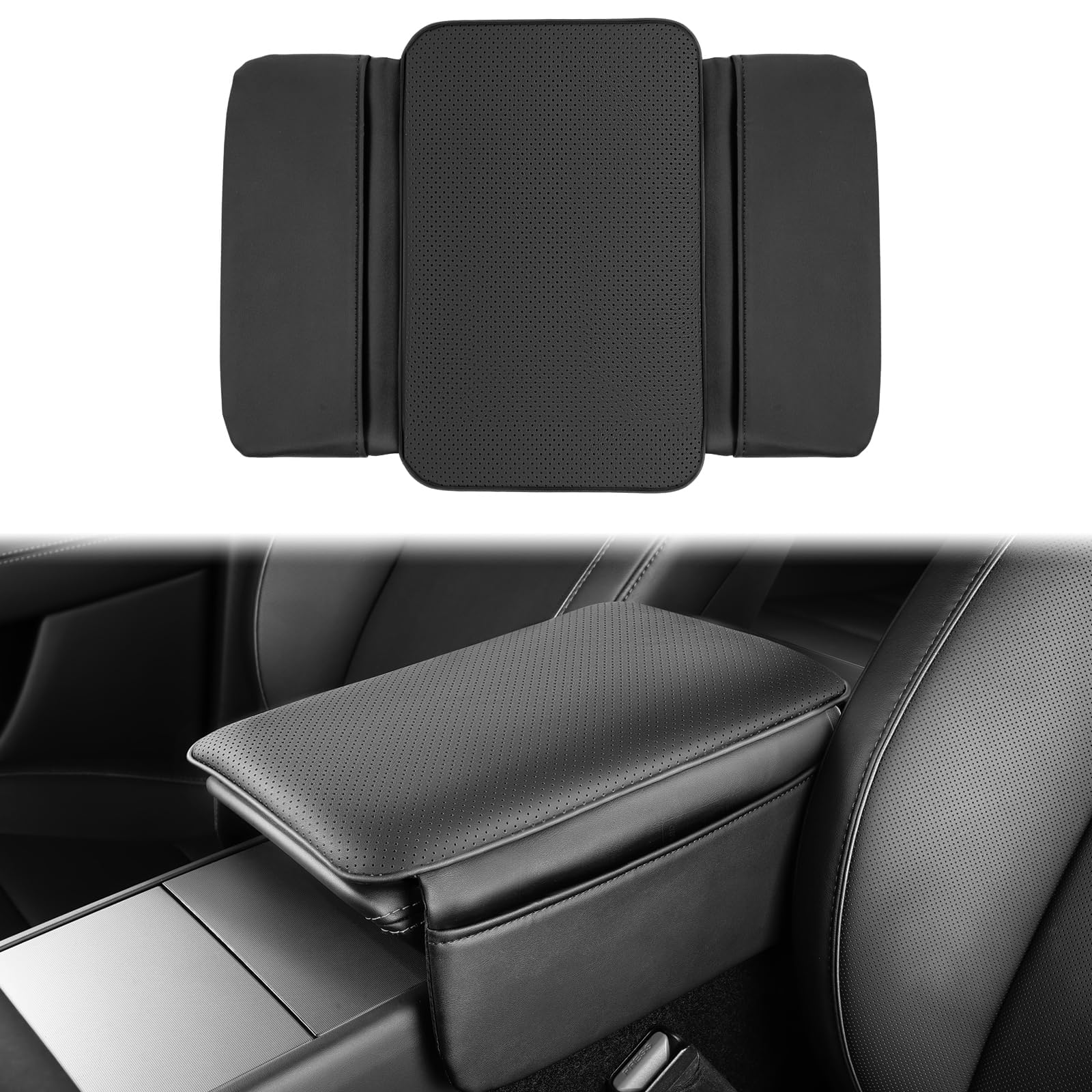 Car Armrest Cover, Universal Leather, Breathable, Armrest Cushion, Side Pockets, Anti-Slip Band, Adjustable, Waterproof, Stain Resistant, Scratch Prevention, Increased Interior Storage, Compatible
