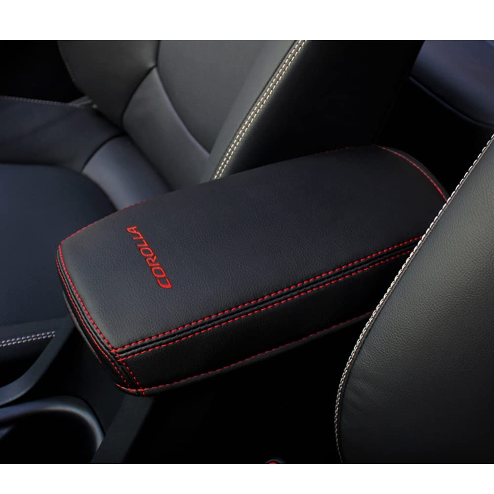 Toyota New Corolla Touring/New Corolla Sport 210 Series Dedicated Design Armrest Cover Center Console Cover Console Box Leather Cover Custom Parts Dirt Protection Scratch Guard (Red Stitch)