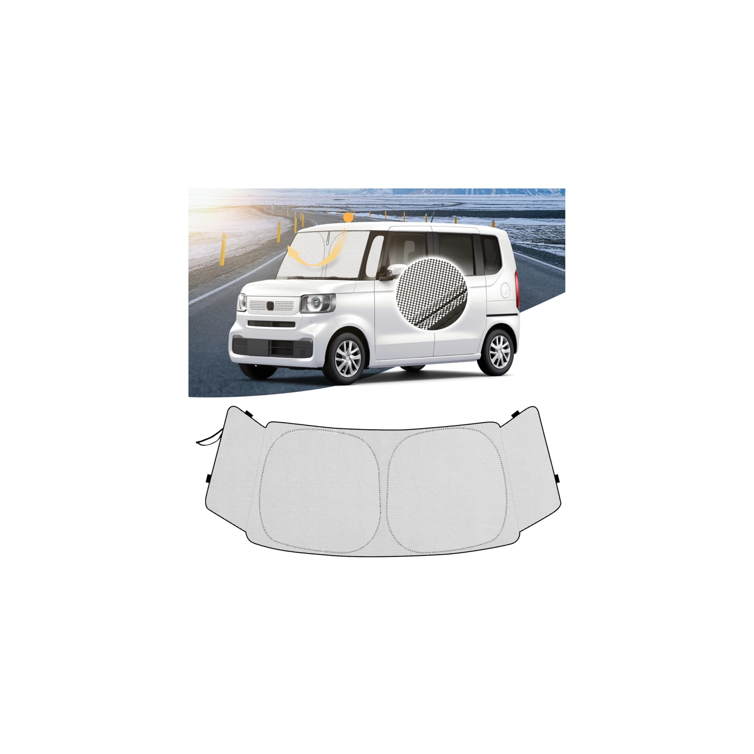 ホンダ 新型N-BOX JOY JF5/6型 サンシェード フロントガラス用 エヌボックス ジョイ マルチサンシェード R5.10～現行 ホンダ N-BOX JOY JF5 JF6型（三角窓対応） ドット柄