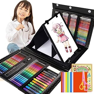 Okiki お絵かきセット【正規品・色鉛筆 クレヨン革新・よくより発色対策】208ピース アートセット 塗り絵 お絵描きセット 絵の具セット 絵画セット 文房具セット 子供プレゼント 子供ギフト 持ち歩き 入園 入学セット 卒園 誕生日 クリスマス プレゼント用 贈り物
