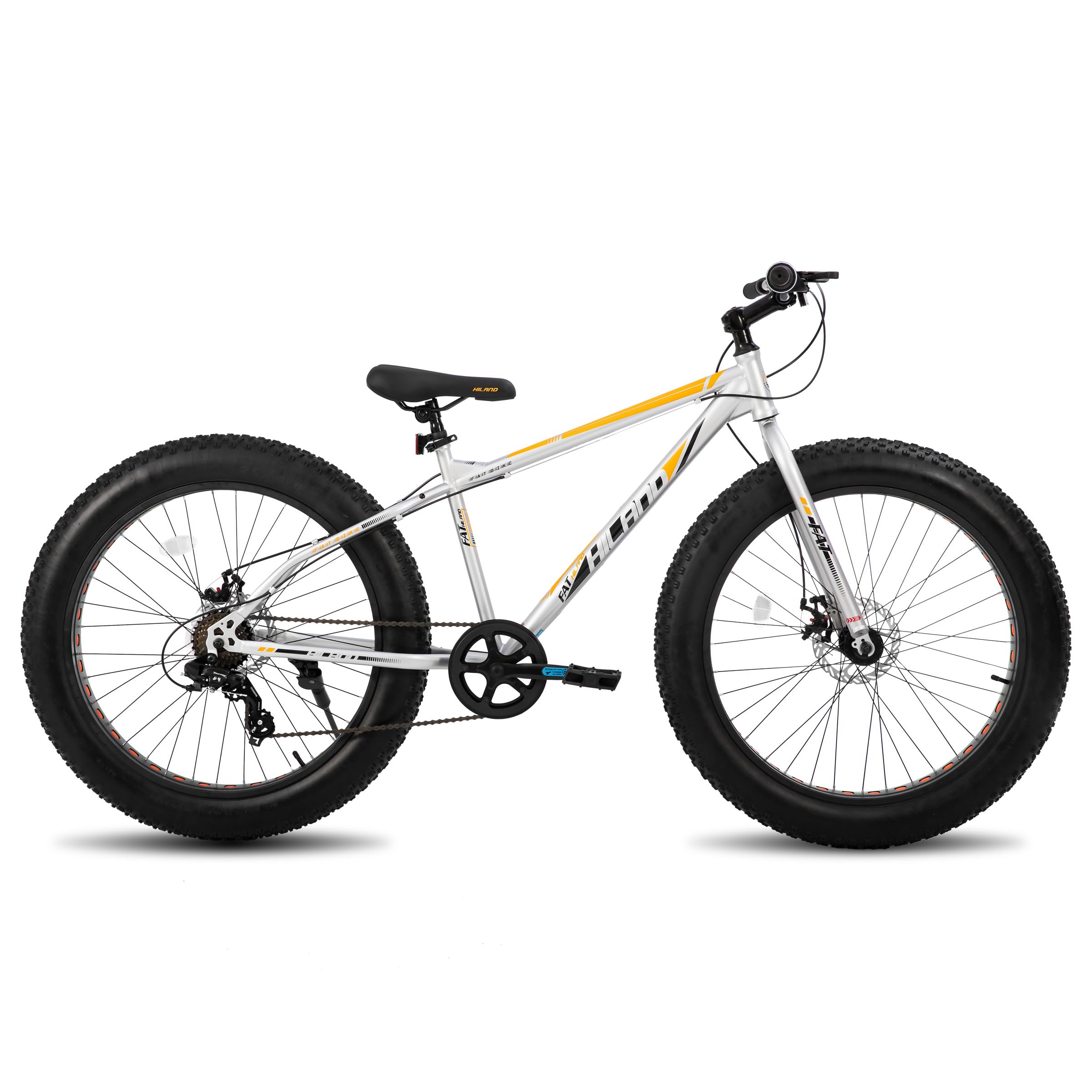 HH HILAND Fat Bike, 20, 24, 26 Inch, Extra Thick Tires, Disc Brake, Bicycle, 7 Speed Shifters, For Kids, Adults, Middle School Students, High School Students, Work or School, Snowy Roads Silver 24 inches