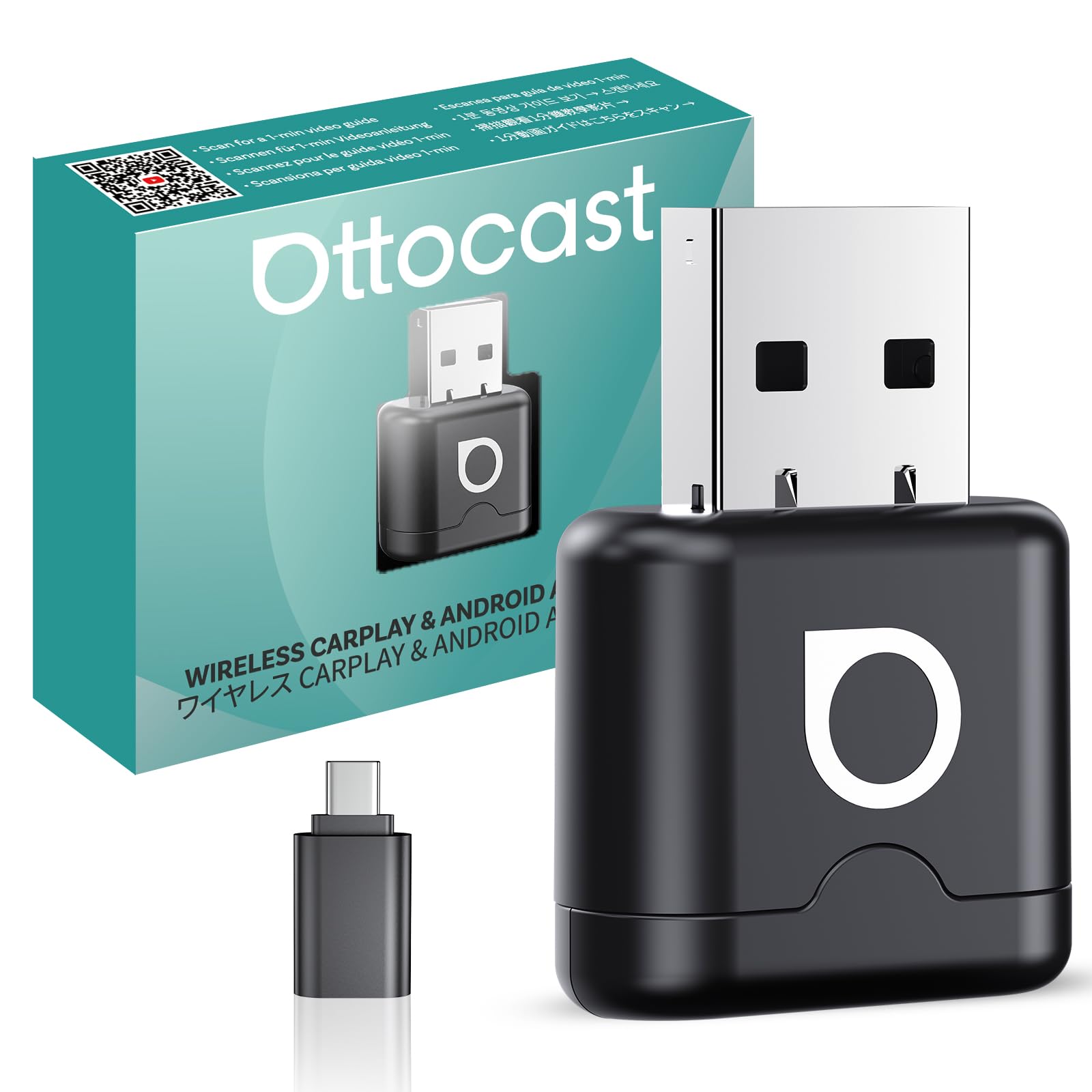 Ottocast Mini Aura Wireless CarPlay/Android Auto Adapter, Black