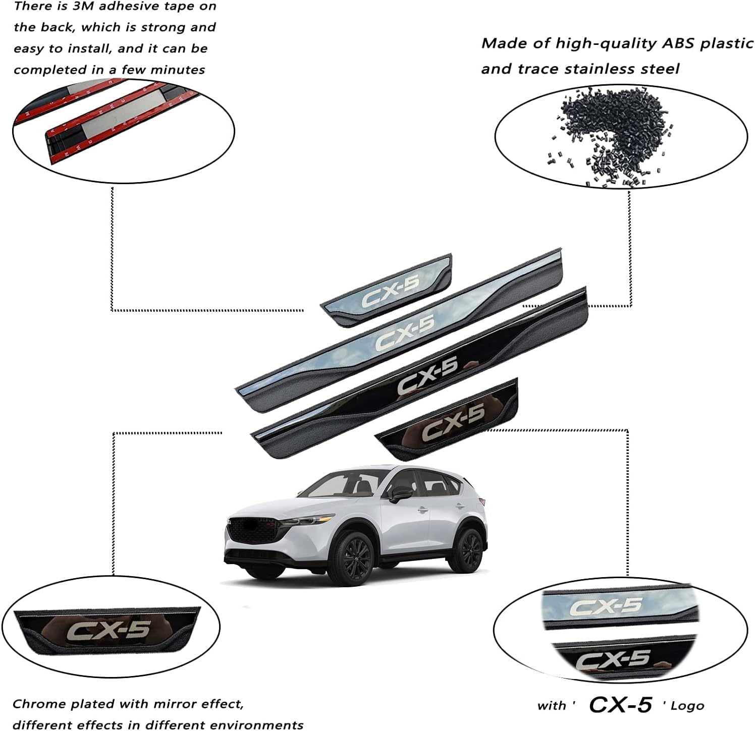 Защитные накладки на пороги дверей для Mazda CX-5 (CX5) 2013–2025, 4 шт., из нержавеющей стали и ABS-пластика, фото 5