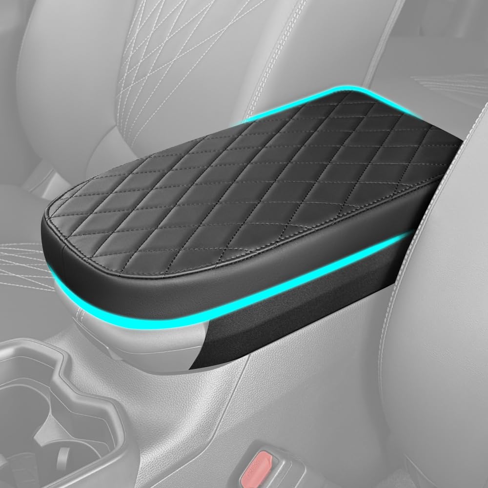 RAV4 Center Console Cover/Pad for 2019 2020 2021 2022 2023 2024 2025 Synthetic Leather Toyota RAV4 Armrest Mat, Ergonomic Support Cushion, Console Protector, Waterproof, Abrasion Resistant, Scratch Black RAV4 2019-2025_1P