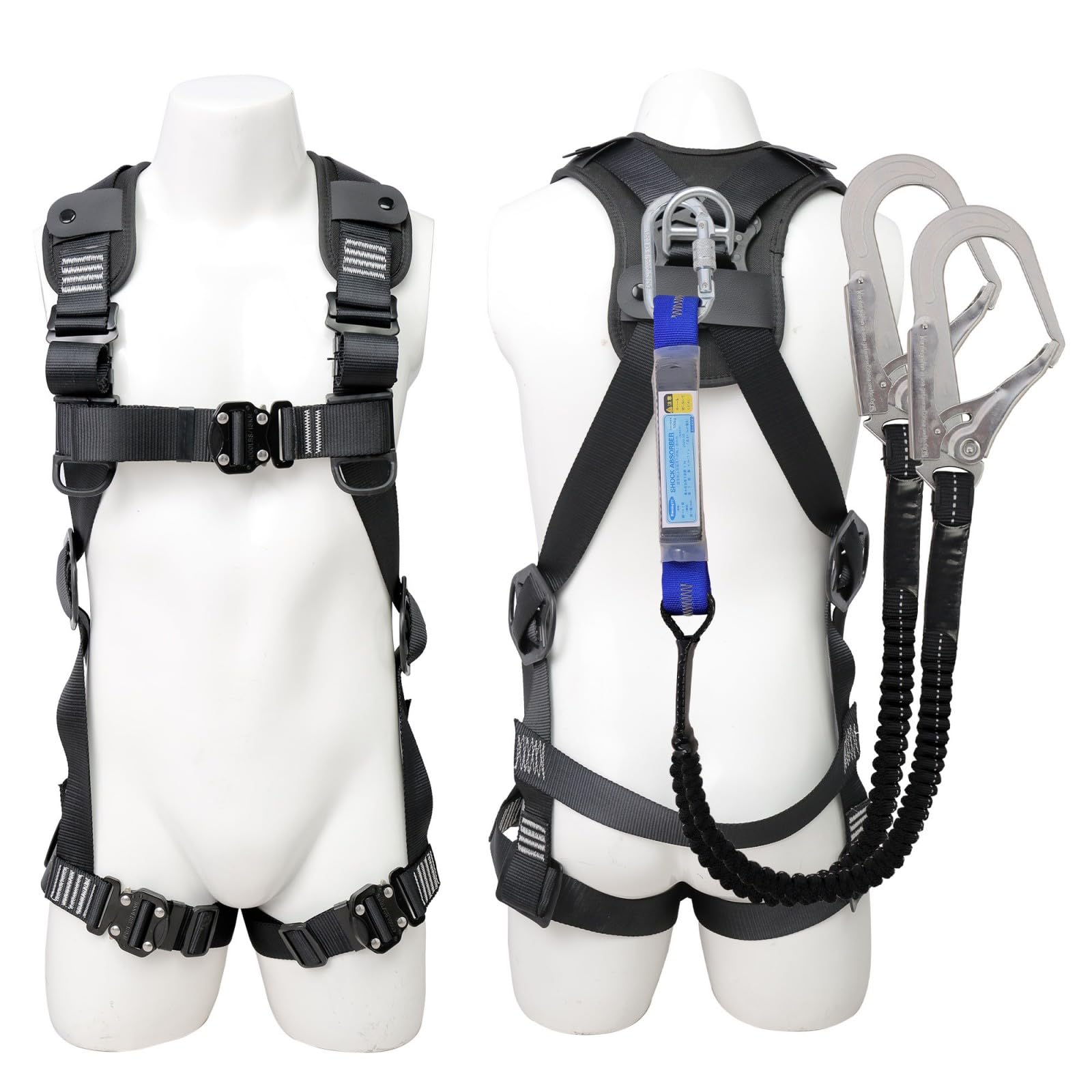 [Starting HN] Blessing YC フルハーネス 安全帯 新規格 墜落制止用器具 安全帯フルハー 2丁掛け 全方位保護 ランヤード一体型セット ワンタッチバックル アジャスタブルノブ 落下防止 TIIS技術認証 全身保護 電気工事 高所安全作業 ダブルランヤード付き 収納袋・日本語説明書 (ブラック) 黒がかった灰色