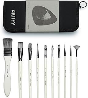 Artify 絵筆セット １０本入り 筆セット 水彩 油彩 油絵 アクリル ガッシュ絵 ナイロン製 絵具 画筆 ペイントブラシ ケース付き 丸型 平型 円頭 扇型筆 画材 ホワイト