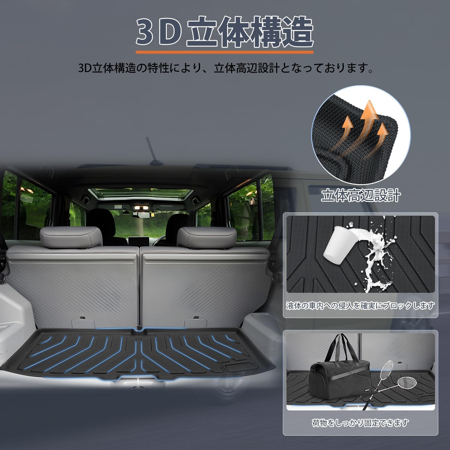 Коврик для багажа Daihatsu Tuft LA900S LA910S Коврик для багажника Крышка багажника 3D Багажная доска 3D Конструкция Черный Тип Taft LA900S LA910S, фото 5