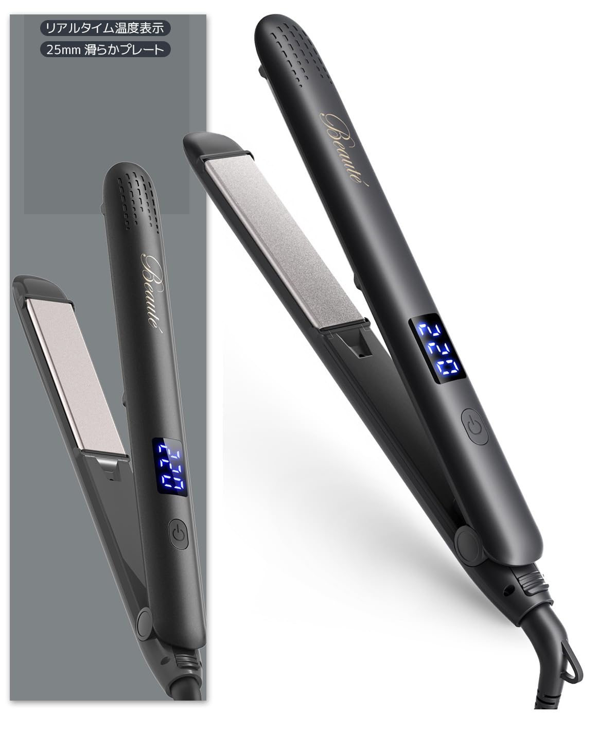 Hair Iron, 2-Way Ion Curl/Straight, 1.0 inch (25 mm) Plate, 248°F to 488°F (120°C to 220°C), Professional Specifications, 6 Temperature Settings, Suitable for Various Hair Types, 25 Seconds Rise, 100 to 240V, International Compatible, Large Screen Digital Display, 360° Rotation Cord, 30 Minute Auto-Off Function, Hair Styling, Unisex, Gift (Black, L) Black L