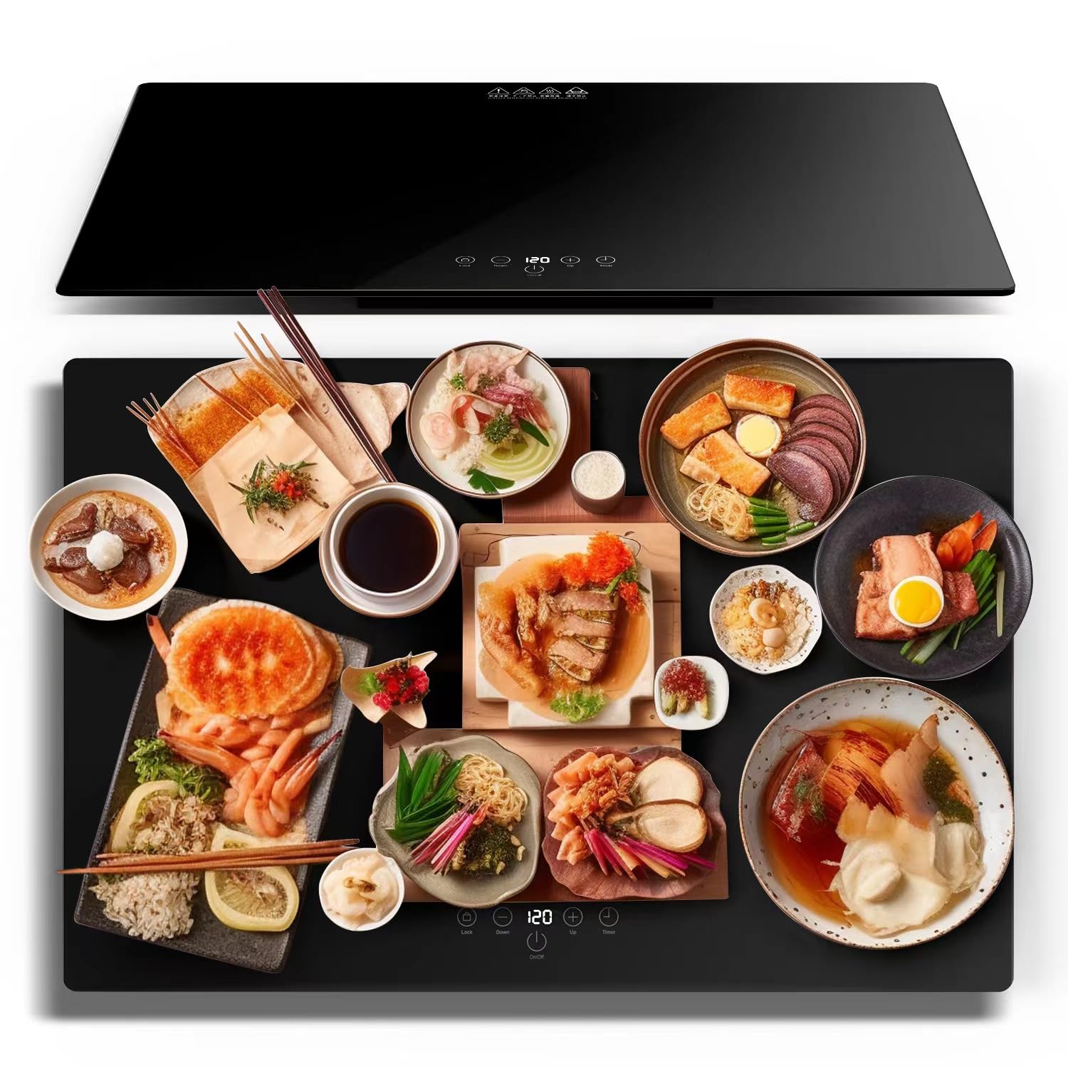 Food Warming Plate with 9-Level Temperature Control (Temperature Range 40°C to 120°C), Cup Warmer, Tabletop Electric Food Heating Plate for Use in Offices and Homes night sky black