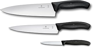 VICTORINOX(ビクトリノックス) 包丁セット 食洗機対応 ペティナイフ１本と牛刀包丁2本の3本セット 8/19/20cm 直刃 ブラック 人間工学に基づいた軽くて扱いやすい キッチンセット スイスクラシック 6.7133.3G
