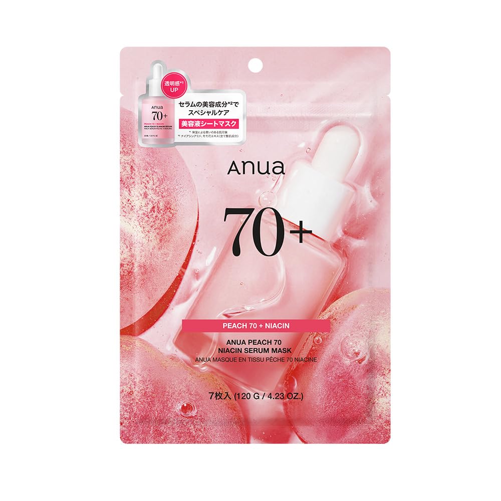 ANUA Peach 70 Niacin Mask Pack (7 sheets) Hydrating Skin, Smooth Skin, Moisture Retention, Pore and Dead Skin Care for Dry and Combination Skin Peach Niacin Mask Daily Pack Face Mask Skin Care Peach Niacin (Pack of 7) 7枚入り