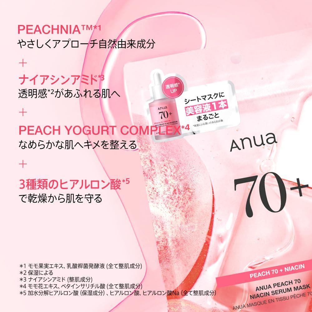 ANUA Peach 70 Ниациновая маска в упаковке (7 штук) Увлажнение легкая кожа Увлажнение Увлажняющий кератиновый уход за порами Сухая кожа Смешанная кожа персиковая ниациновая маска Ежедневная маска для лица Маска для лица Персиковая маска для ухода за кожей [Официальный / обычный продукт], фото 3