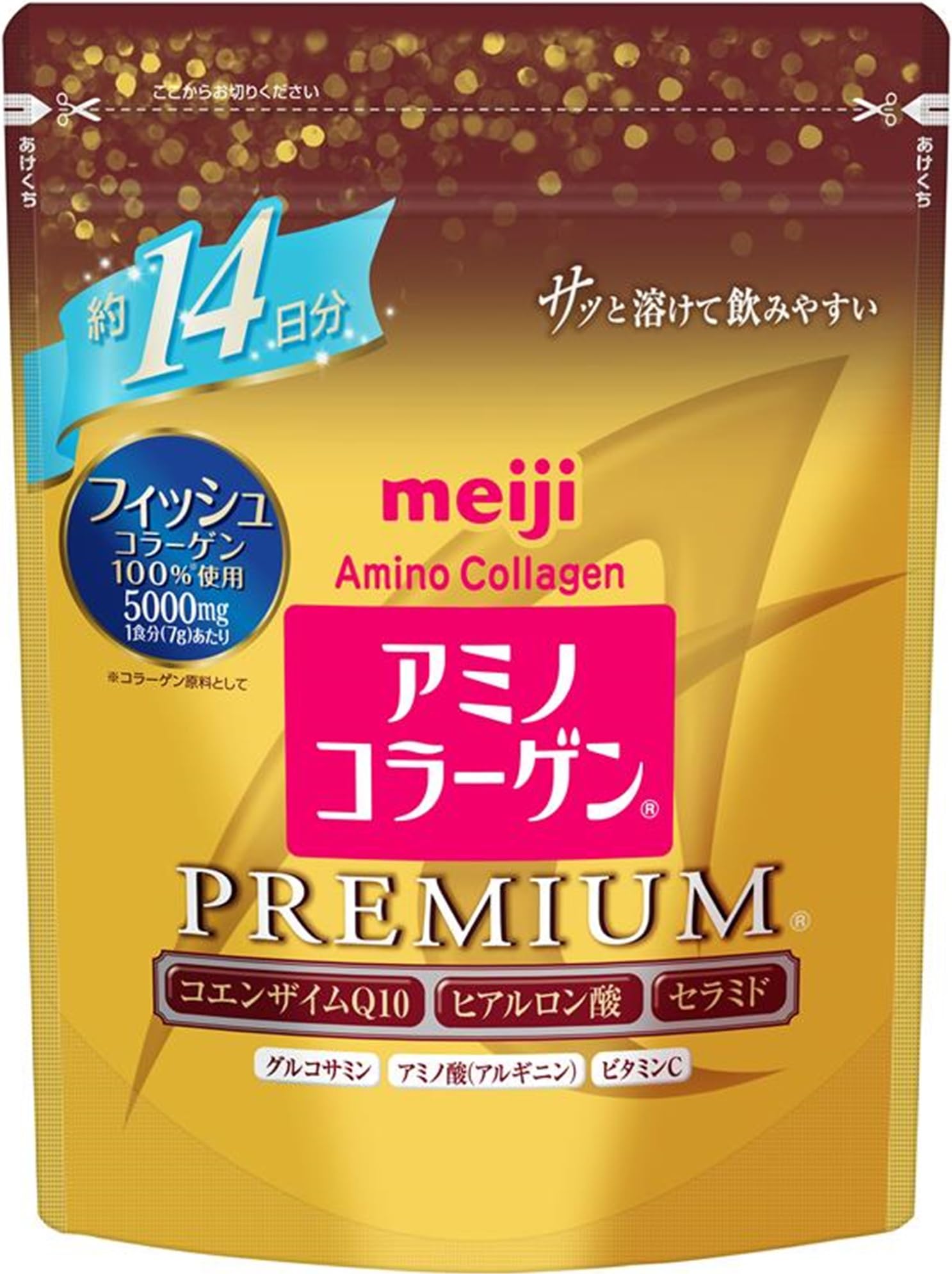 Amino Collagen Premium 14-day supply 98g Coenzyme Q10 Hyaluronic Acid Meiji 102g (x 1)