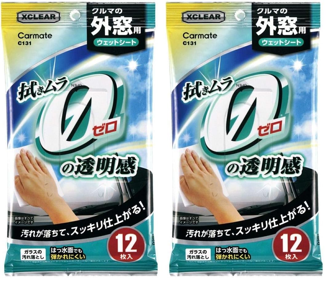 CARMATE Exclear C131 Wet Sheet for Outer Windows, Glass, Water Lime, Oil Film Cleaner, Large, 11.8 x 7.3 inches (30 x 18.6 cm), Pack of 12 (x2) 外窓用 (× 2) Wet Sheets
