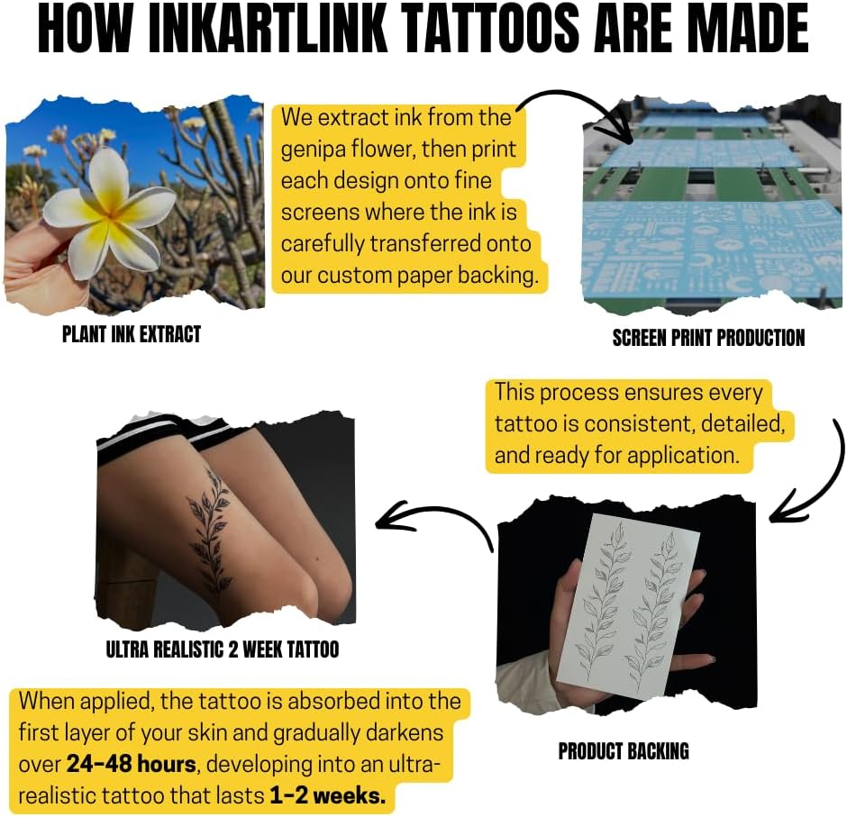 Технология татуировки INKARTLINK Tattoo Tech на 2 листах Средняя полупостоянная татуировка для взрослых, художественный дизайн, временная татуировка на 1-2 недели, водонепроницаемый, реалистичный внешний вид, отсутствие отражения (True North Blade), фото 7
