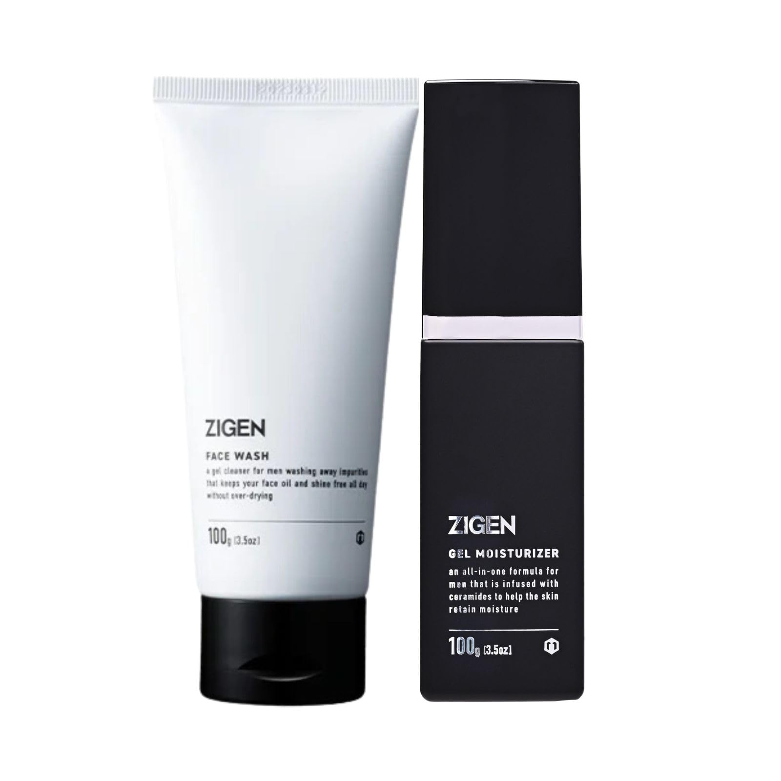 ZIGEN (ジゲン) Men's Skincare Set 2-piece Set for Oily and Sticky Skin [ Facial Cleanser & All-in-One Gel ] Moisturizing Gel [ Toner, Essence, Milky Lotion, Cream 4-in-1 ] Scrub Cleanser [ Pores 100g + 100g face wash