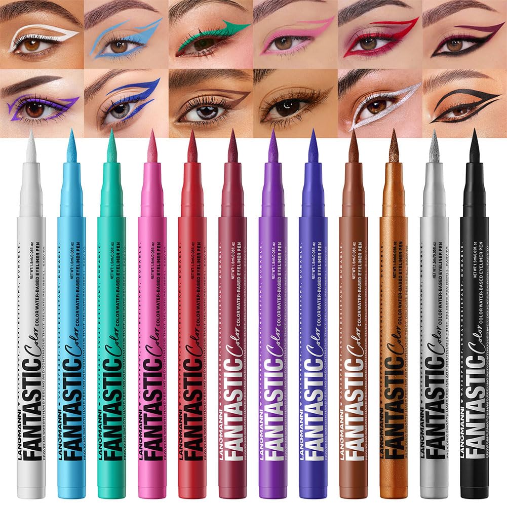 Multi-Color Eyeliner 12 Colors Liquid Color Eyeliner, Ultra-Fine, Waterproof and Sweatproof, Long-Lasting, Beginner-Friendly - 01# White