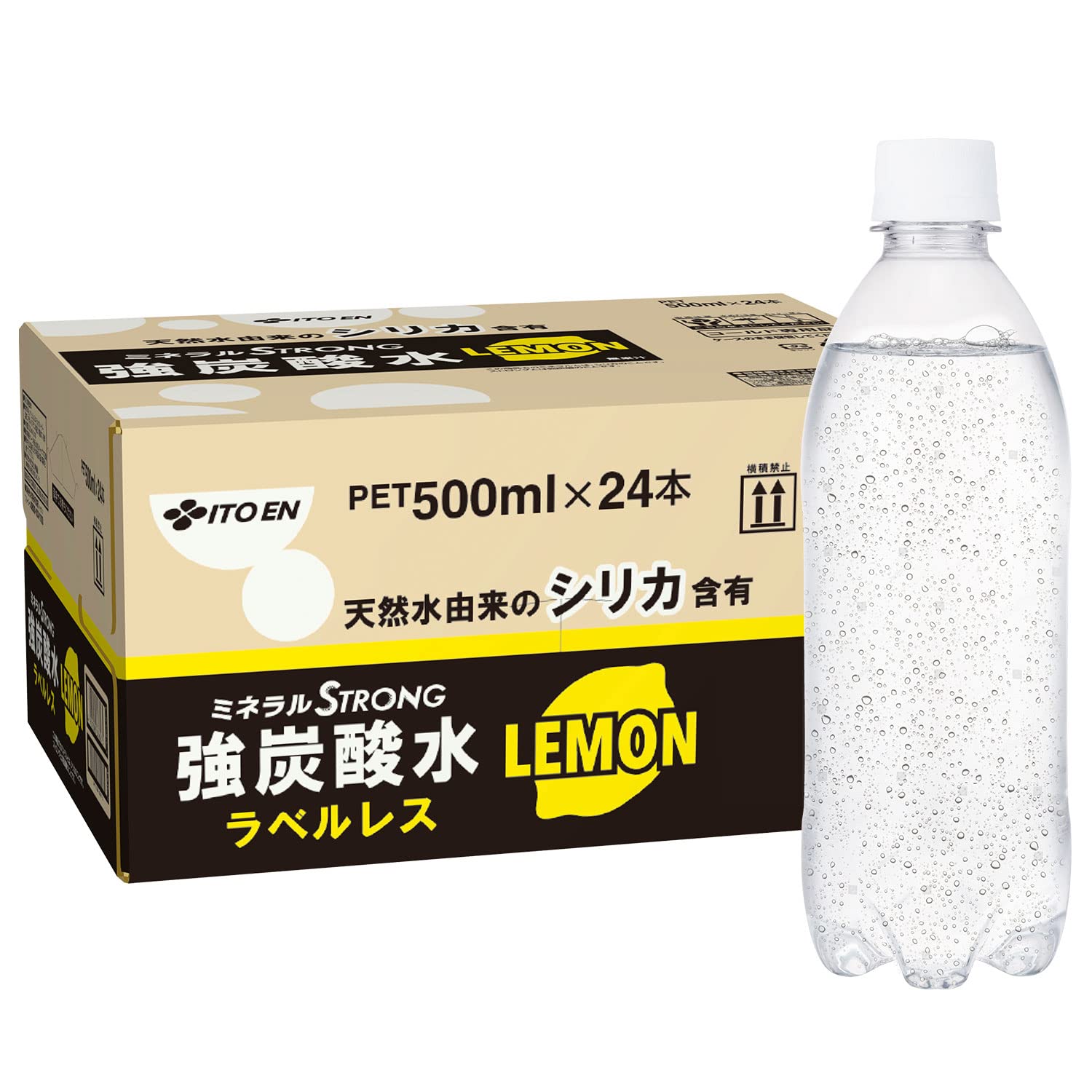 (Amazon.co.jp Exclusive) Mineral Strong Itoen Labelless, Strong Carbonated Water, Lemon, 16.9 fl oz (500 ml) x 24 Bottles, Contains Silica