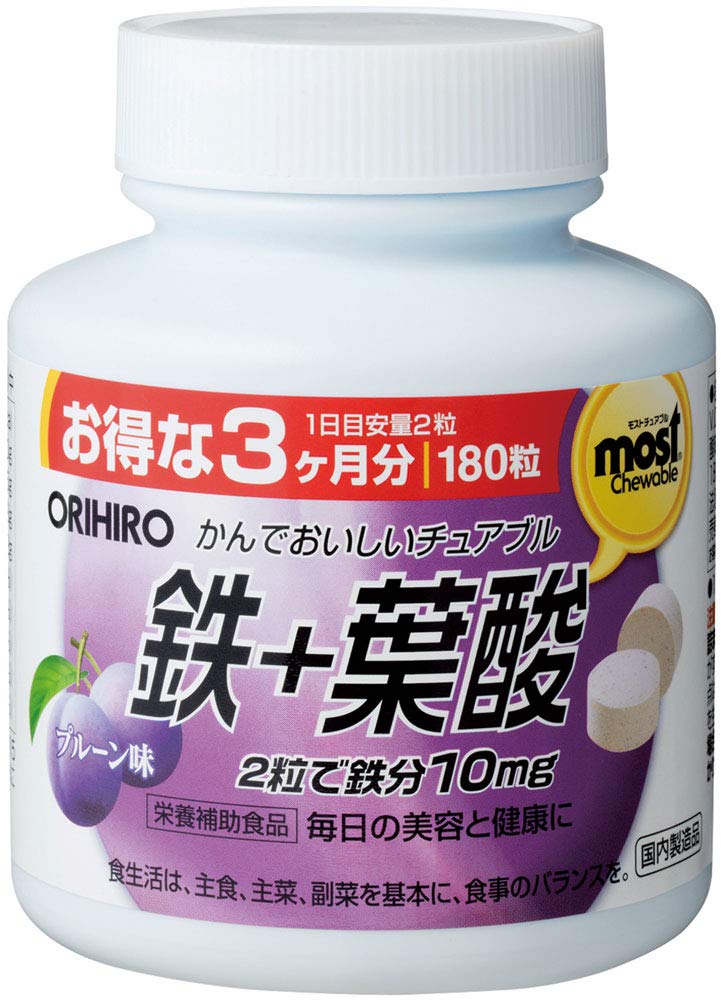 Orihiro Chewable Mineral Iron + Folic Acid, 180 Tablets 180個 (x 1)