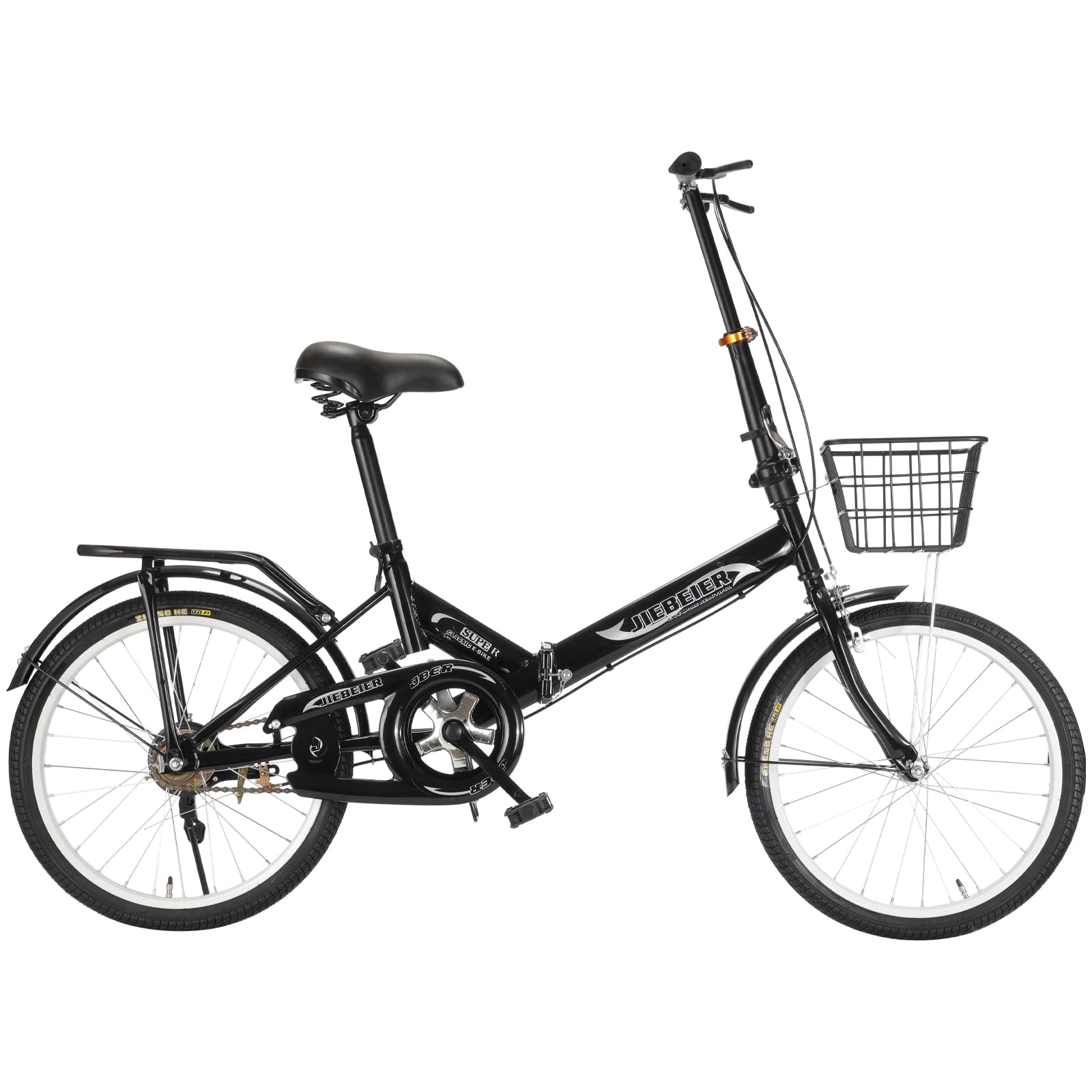 JZXC-01 Bicycle, Folding Bicycle, 20 inches, Lightweight, Small Wheel Bike, Anti-Slip Tires, High Carbon Steel Frame, Rear Carrier, Caliper Brakes, Men's, Women's, Beginners, Work and School black, (1)