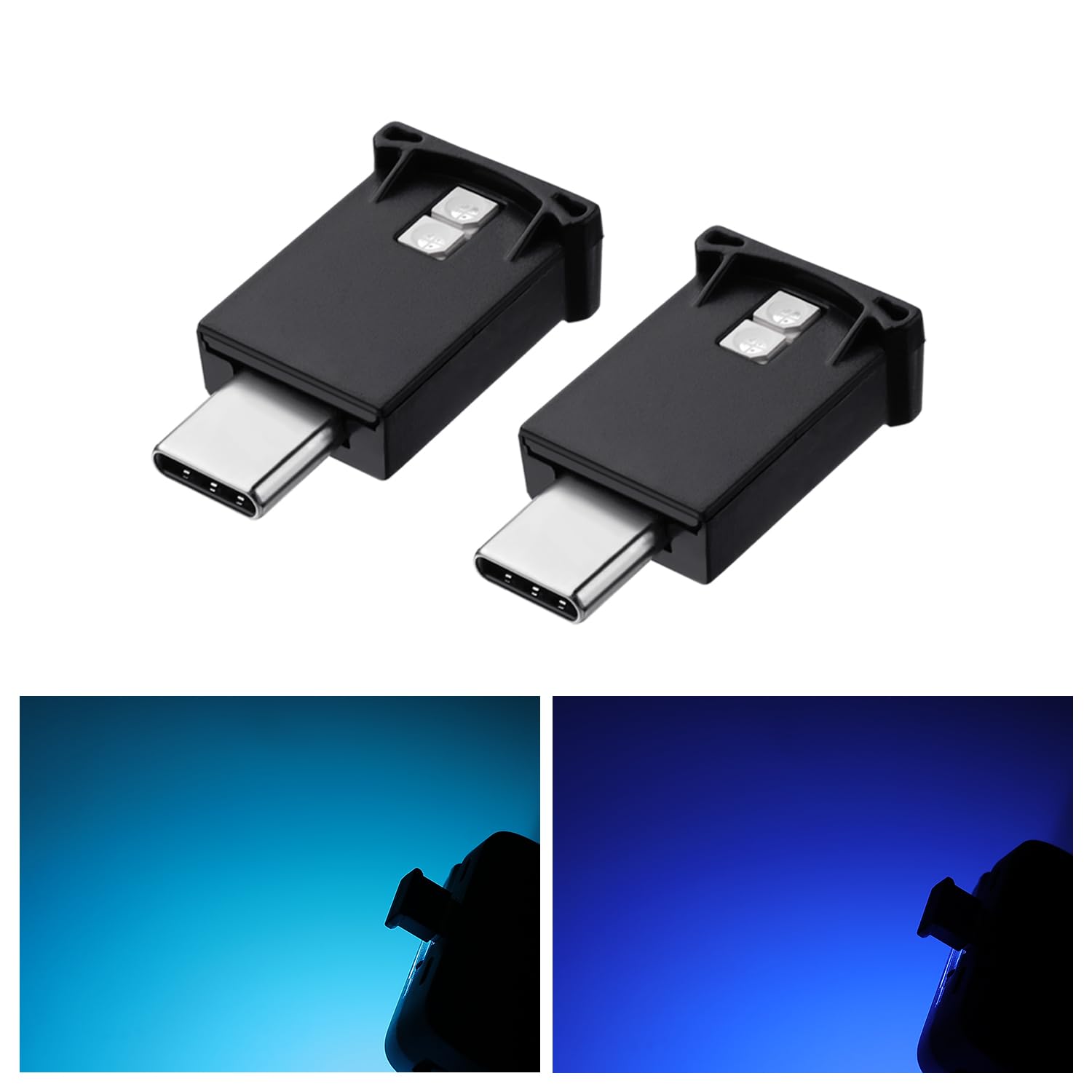 GIMUYA Type-C LED Light, USB for Car Interior, 8 Colors, Memory Function, Automatic Lighting, Dimming Function, Ambient Light, RGB USB Power Supply, Illumination, Type C, Mini Light, Compact Type-C x 2P