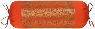 Lalhaveli Designer Handmade Orange Silk Fabric Bolster Cushion Cover 76 x 38 Cm