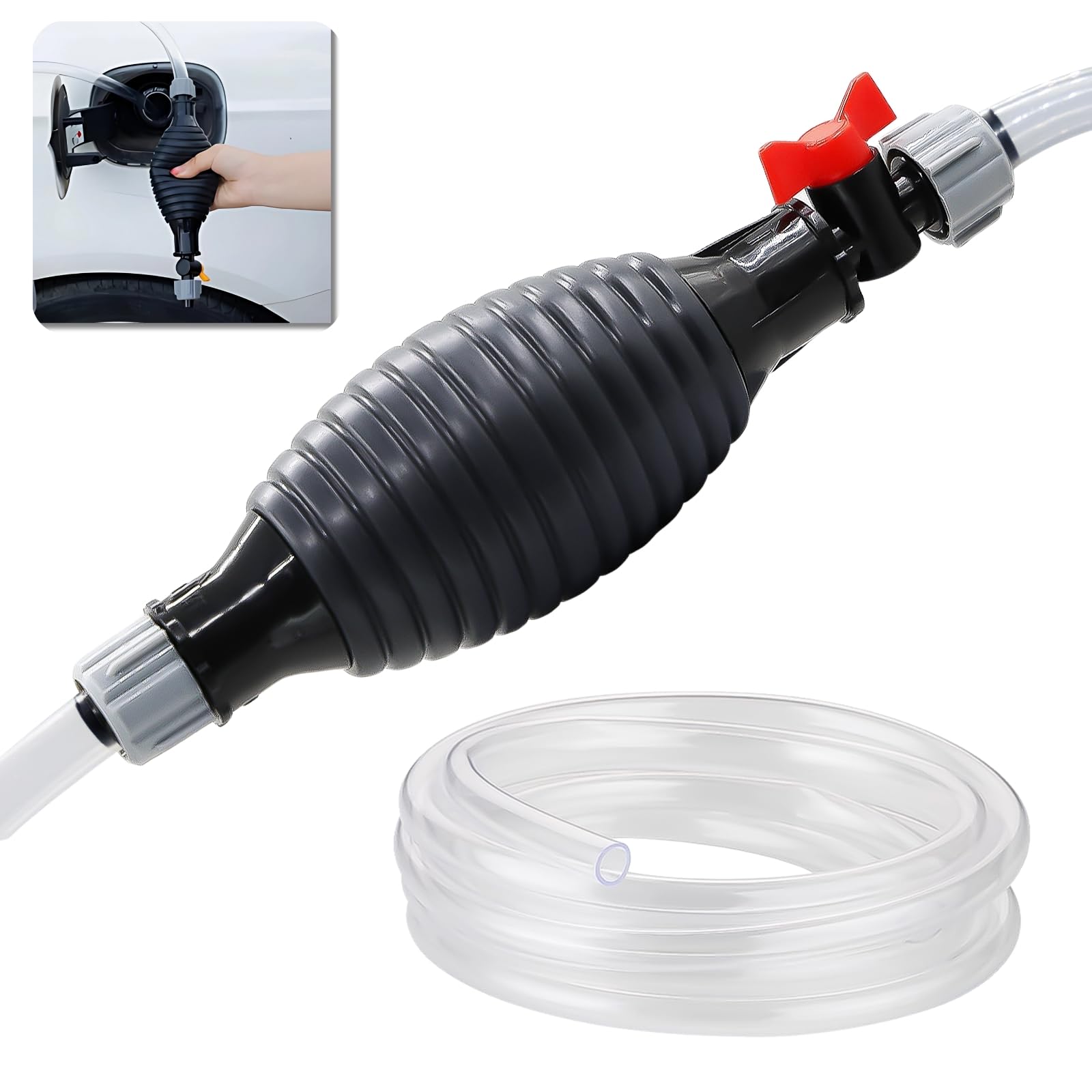 Manual Pump, Gasoline Extractor Pump with 9.8 ft (3 m) Hose for Fuel Transfer, Car, Motorcycle, Tractor, Marine Compatible, Oil Changer, Kerosene