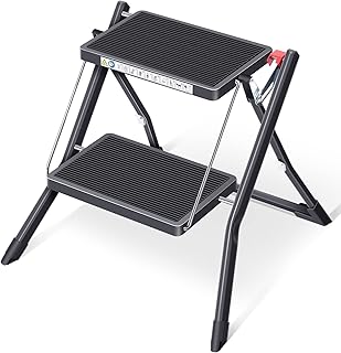 KINGRACK 脚立 踏み台 折りたたみ 2段 耐荷重150KG ステップ 家庭用 滑り止め 手すりなし 軽量 ステップスツール おしゃれ ブラック