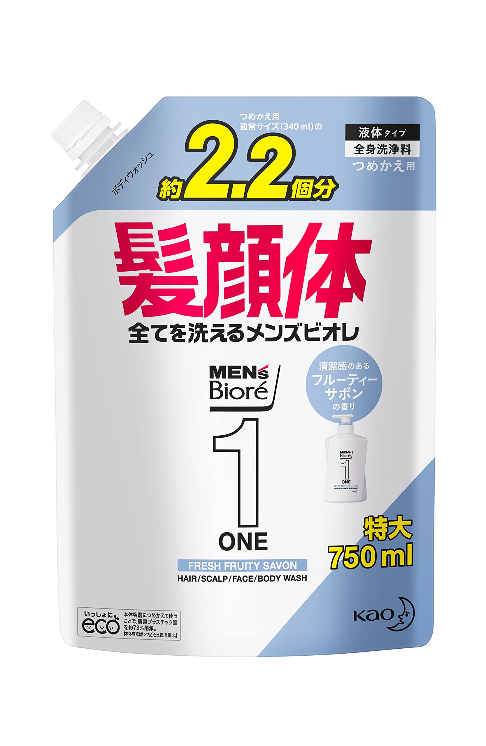 Men's Biore ONE All-in-One Full Body Wash, Fruity Savon Scent, Large Capacity Refill, 25.4 fl oz (750 ml), Father's Day Gift Refill Fruity Sabons 750ml