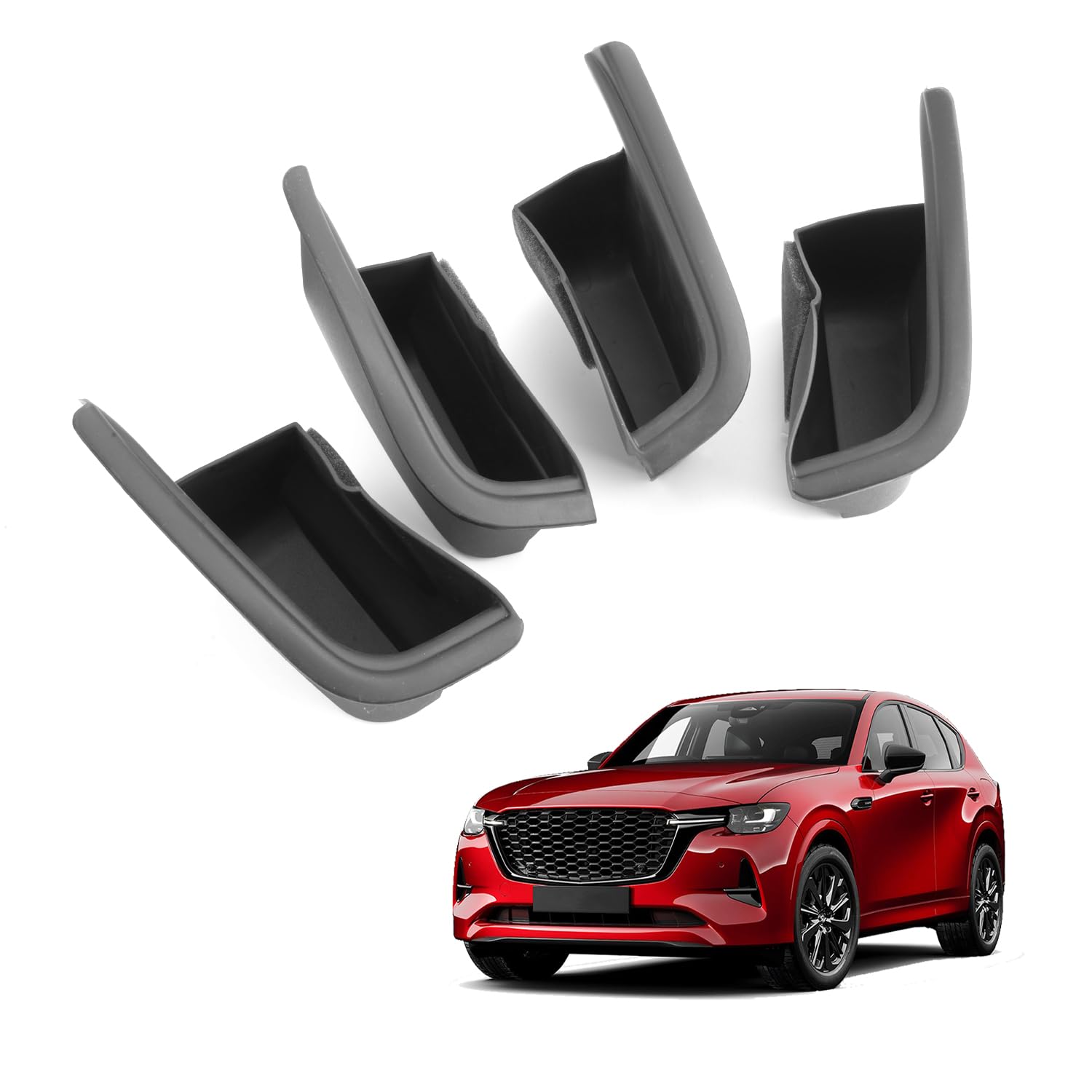 HUAHAO Mazda CX-60 CX-80 Specific Door Handle Box Door Box Tray Trash Can Mazda CX60 Custom Parts Mazda CX60 Accessories Small Item Holder Car Storage Box Non-slip CX60 Interior Parts Custom Parts (4 Fits Mazda CX-60 KH Series / CX-80 KL Series Door Box